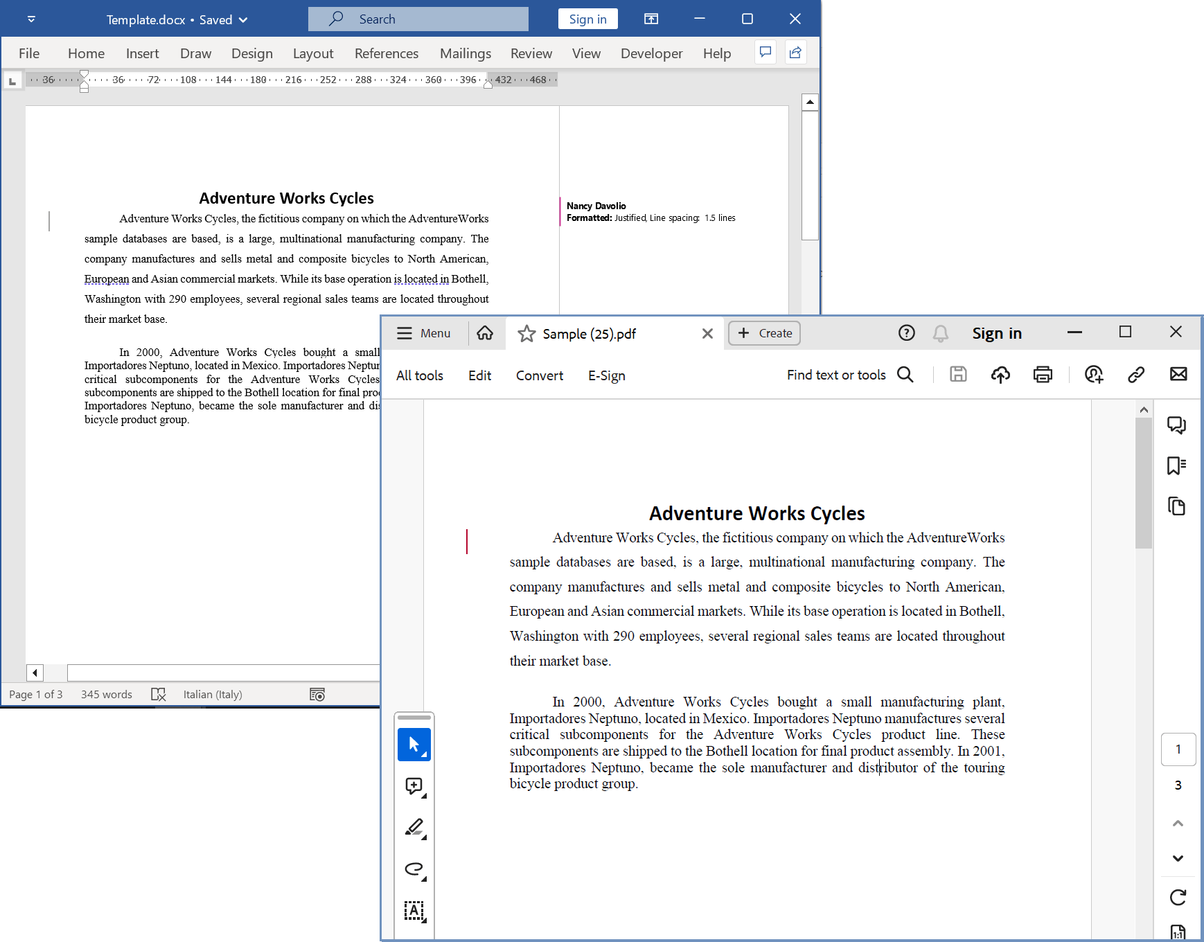 Output of simple markup in Word to PDF conversion in C#
