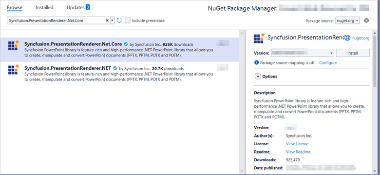 Add PresentationRenderer.Net.Core NuGet packages