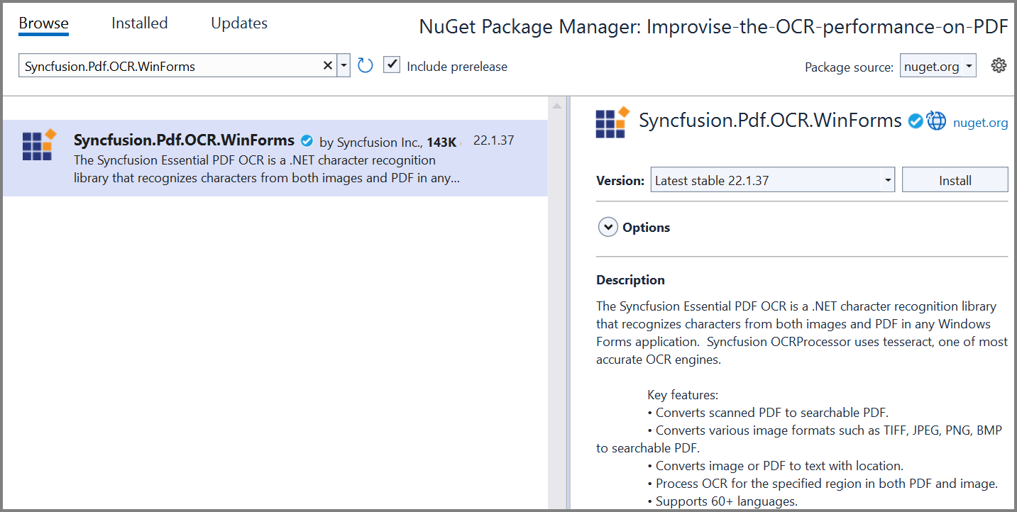 NuGet package installation